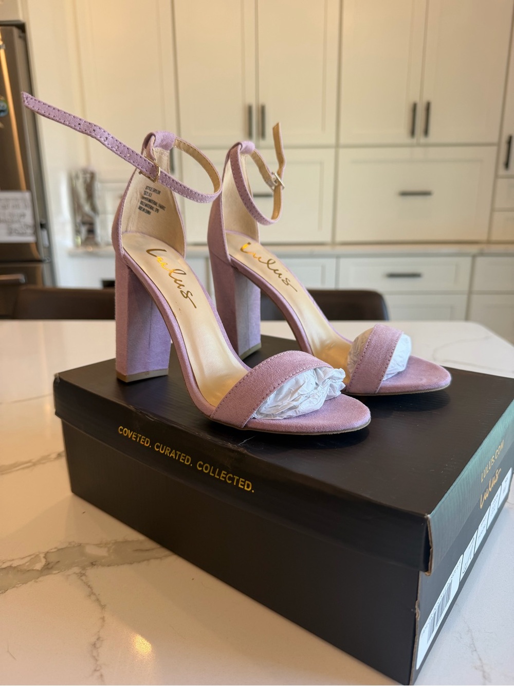 Lulu's Lilac Suede Block Heel Ankle-Strap Sandals